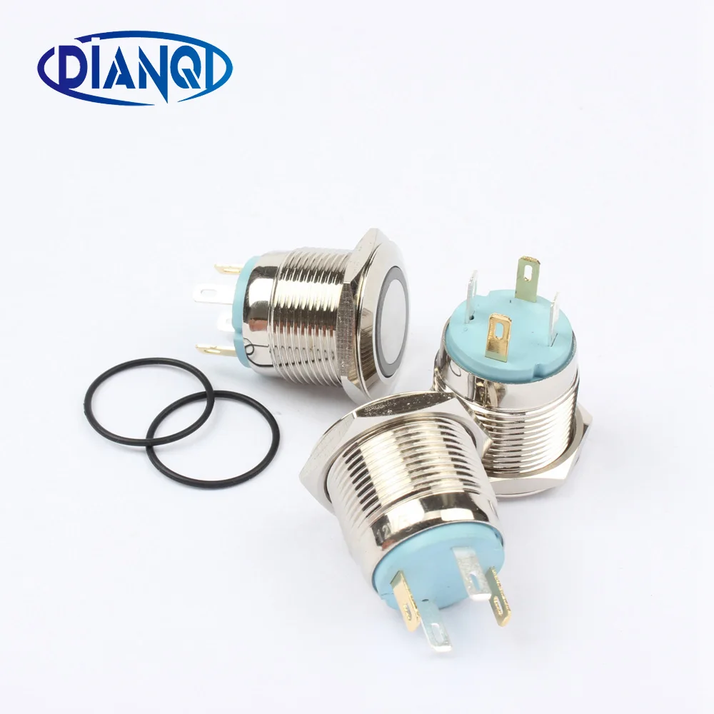 

Free shipping 16mm Stainless steel Button ring illumination flat switch Momentary LED lamp Metal Push Button 16HX.F.K4