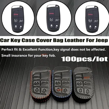 

100PCS 5Buttons leather Car Key Fob Cover Case bag car key cover For jeep Cherokee Liberty Rubicon Wrangler Remote holder Case