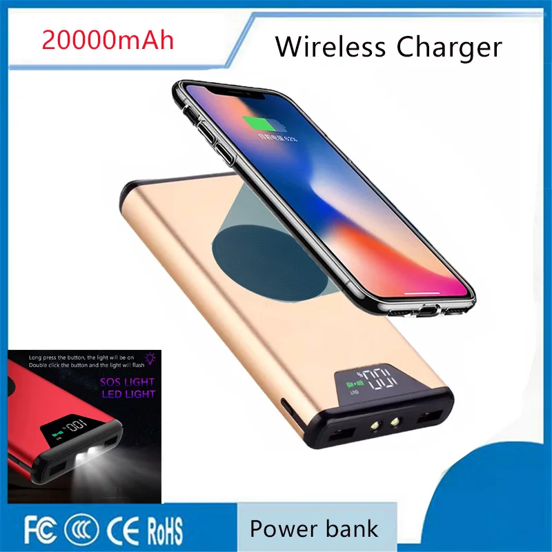 

Dual USB 20000mAh Qi Wireless Charger Power Bank for iPhone X 8 Plus Battery Powerbank Wireless Charger For Samsung For iPhone