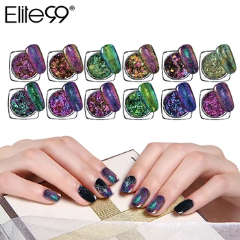 

Elite99 1g Brocade Powder + Sponge Stick Color-changing Nail Chrome Powder Chameleon Glitter Pigment Powder Nail Art Decorations