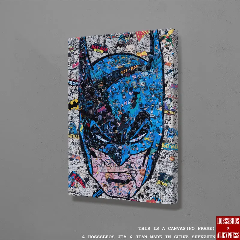 

Batman Head mask Comic pop art collages Wall Art Canvas For teens kids Living Room Home Bedroom Study Dorm room Decor Prints