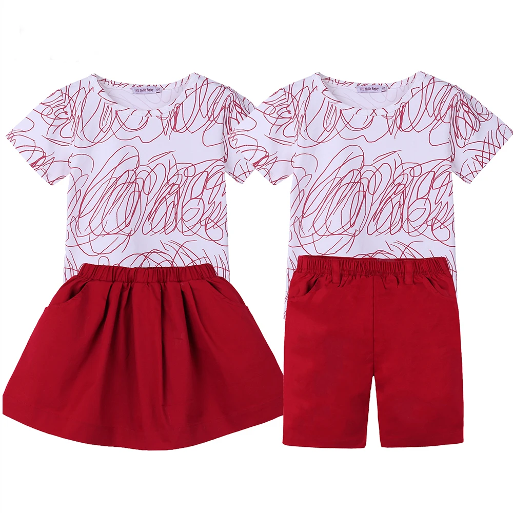 

Big Sister Outfits Brother Sets Family Look family matching clothes Summer Print T-shirt+Skirt short kids Baby family clothing