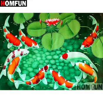 

HOMFUN Full Square/Round Drill 5D DIY Diamond Painting "Fish lotus leaf" 3D Diamond Embroidery Cross Stitch Home Decor A19131