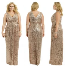 Gold Hochzeit Prom Lange Kleider Plus Größe Elegante Champagne Rose Gold Brautjungfer Kleid 2016 Pailletten Bling Gold Brautjungfer Kleider