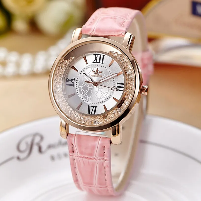 Модные женские часы для женщин кожаный ремешок со стразами кварцевые для женщин часы подарок розовое золото часы reloje mujer 2018 montre femme
