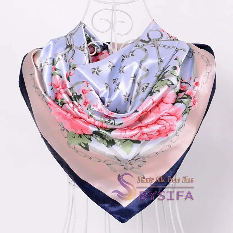 [BYSIFA] Китайский шелковый шарф, шаль для женщин,, зима, пион, цепь, дизайн, большие квадратные шарфы, палантины, весна-осень, головные шарфы