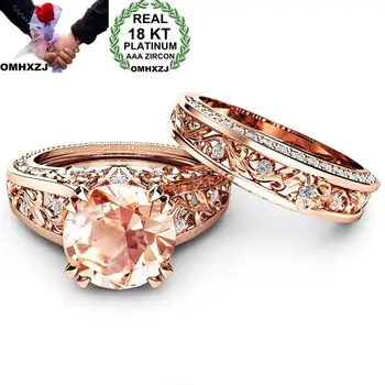 

OMHXZJ Wholesale European Fashion Woman Man Party Wedding Gift Luxury White Champagne AAA Zircon 18KT Rose Gold Ring Set RR531