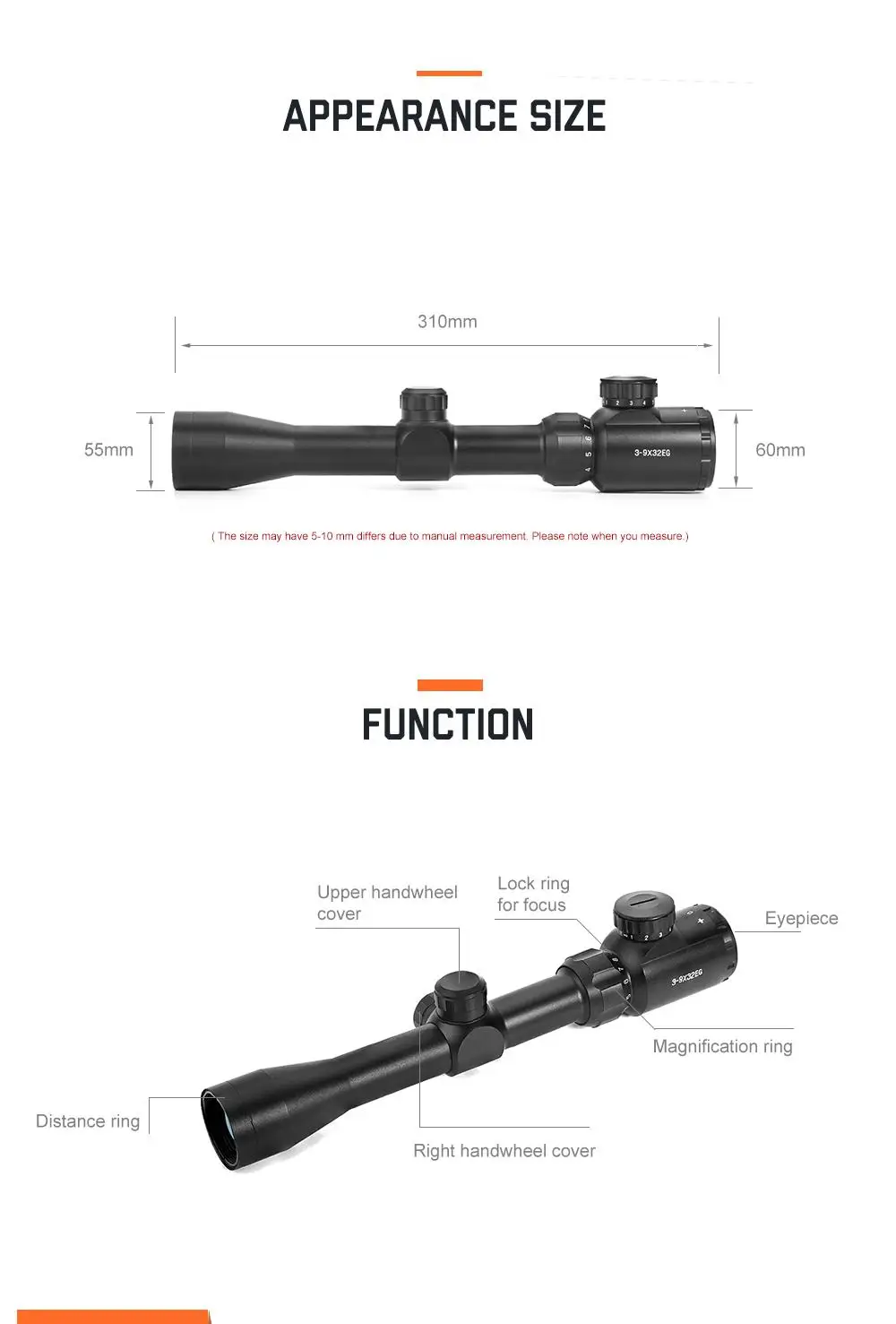 LUGER Коллиматорный прицел 3-9x32 EG тактический прицел для винтовки для охоты красный зеленый светящаяся Сетка прицел винтовка страйкбол Оптика прицел