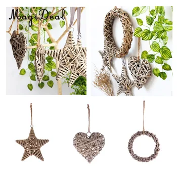 

MagiDeal Wicker Craft Wedding Venue Decoration Wall Decor with String Round Circle Heart Star Party Home Hanging Decoration