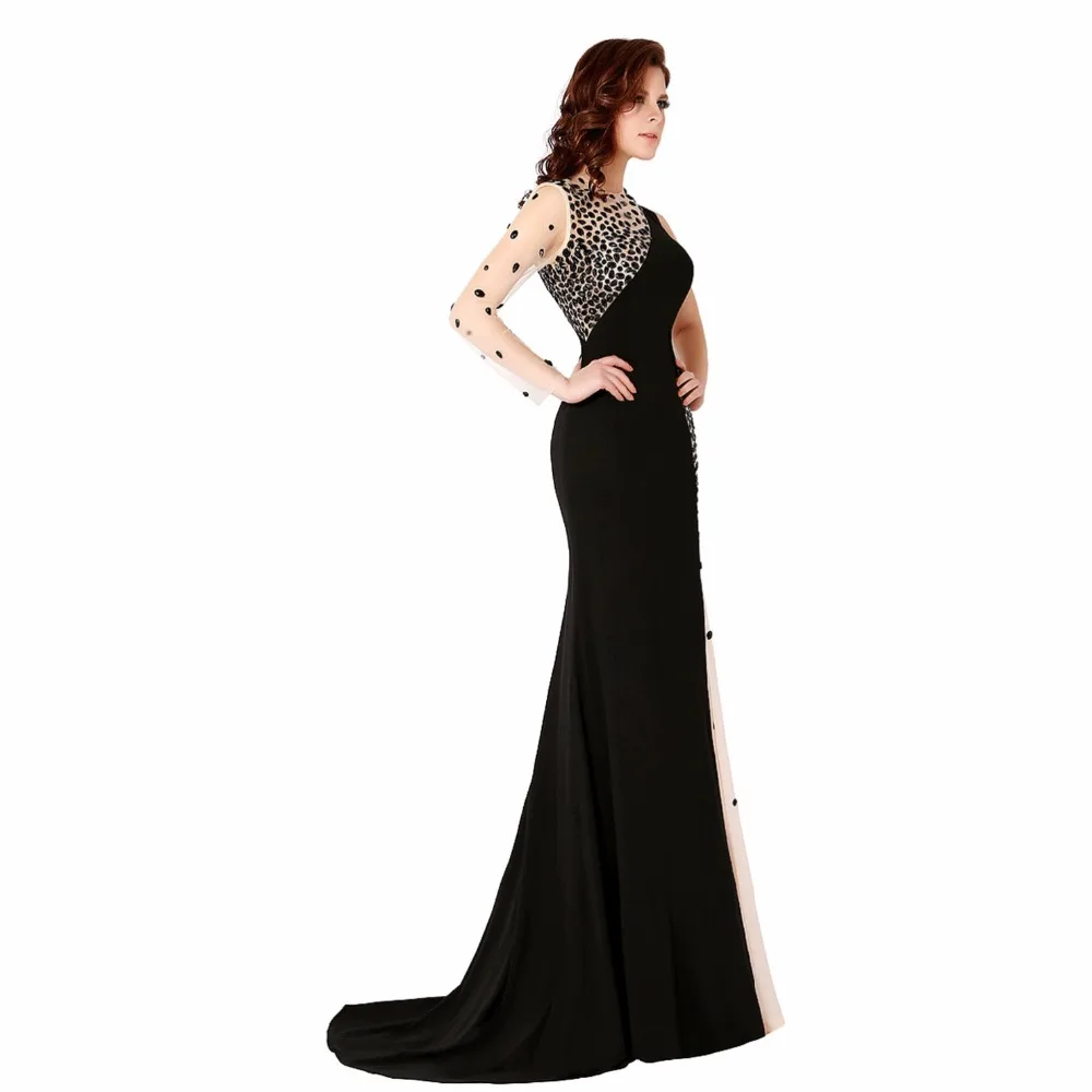 Elegant Black Rhinestones Beaded Long Mermaid Evening Dress Gown with One-Shoulder image 5