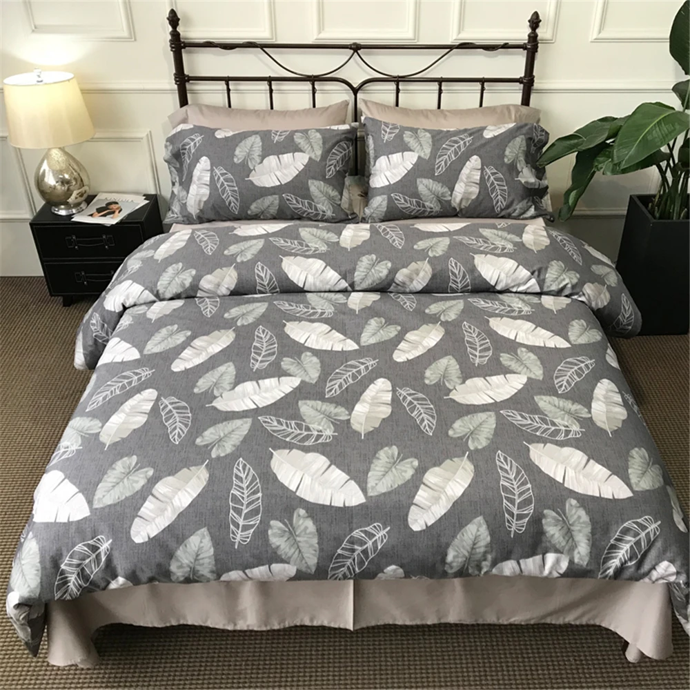 الفتيان/الرجل/التين نوم المنسوجات المنزلية رمادي غطاء لحاف المطبوعة القطن الفراش مجموعة 4 قطعة عالية qualitu النباتية