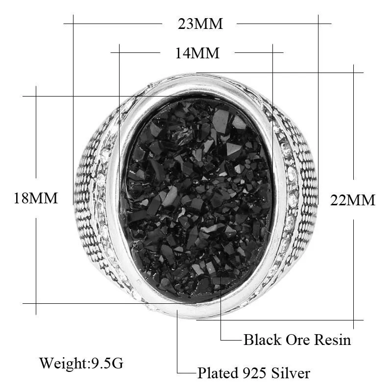 Мода, черные кольца с камнями, покрытые серебром, овальные ювелирные изделия в стиле панк-рок, обручальное кольцо для женщин