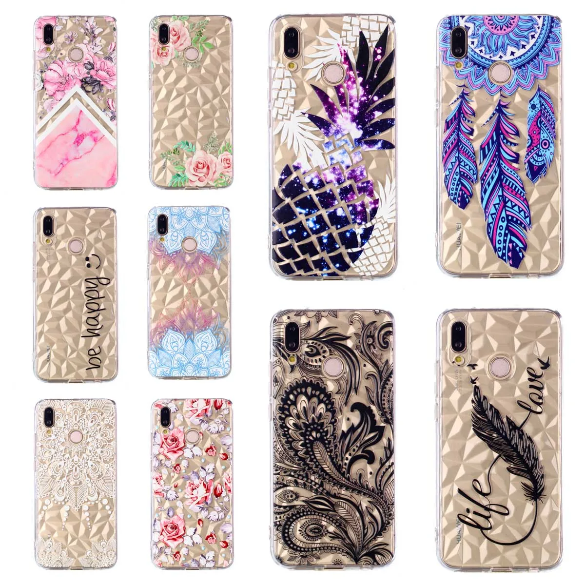 

Phone Case sFor Coque Huawei P20 Lite P20 Case diamond Texture Painted pattern Soft TPU Back Cover For Huawei P20 Pro Cases Capa