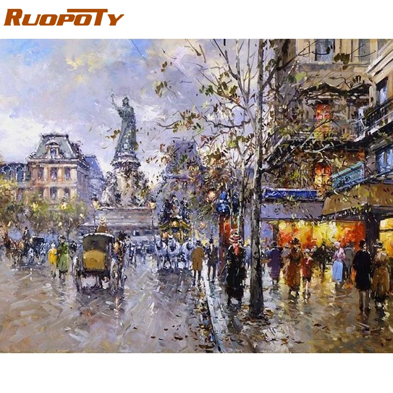 

RUOPOTY Frame Europe City Night Diy Painting By Numbers Abstract Modern Handpainted Oil Painting On Canvas Home Wall Art Picture