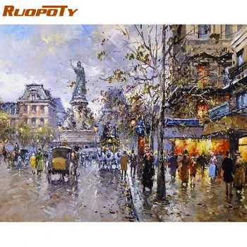 

RUOPOTY Frame Europe City Night Diy Painting By Numbers Abstract Modern Handpainted Oil Painting On Canvas Home Wall Art Picture