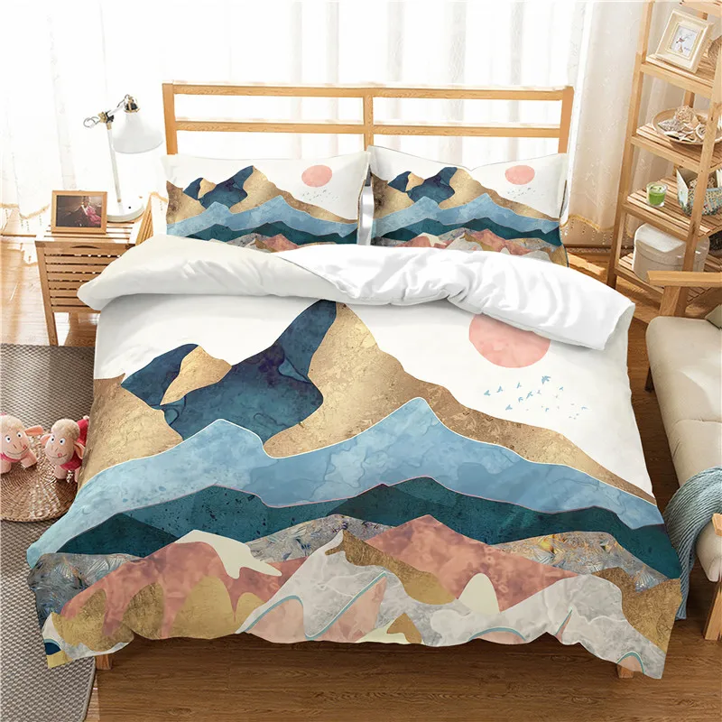 

MUSOLEI 3D Duvet Cover Set landscape red sun mountain peak water flow friends' Presents/gifts Bed Sheet Twin queen king