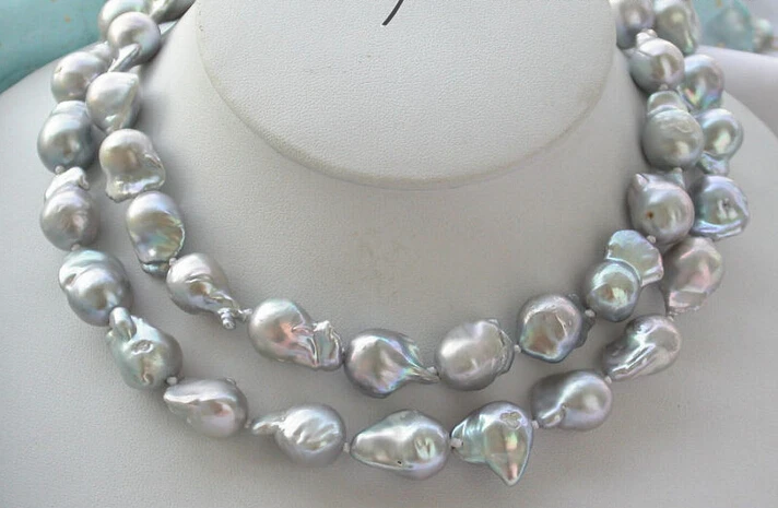 

FREE shipping>>>>z3484 30" 19mm gray drip baroque KESHI REBORN PEARL NECKLACE new