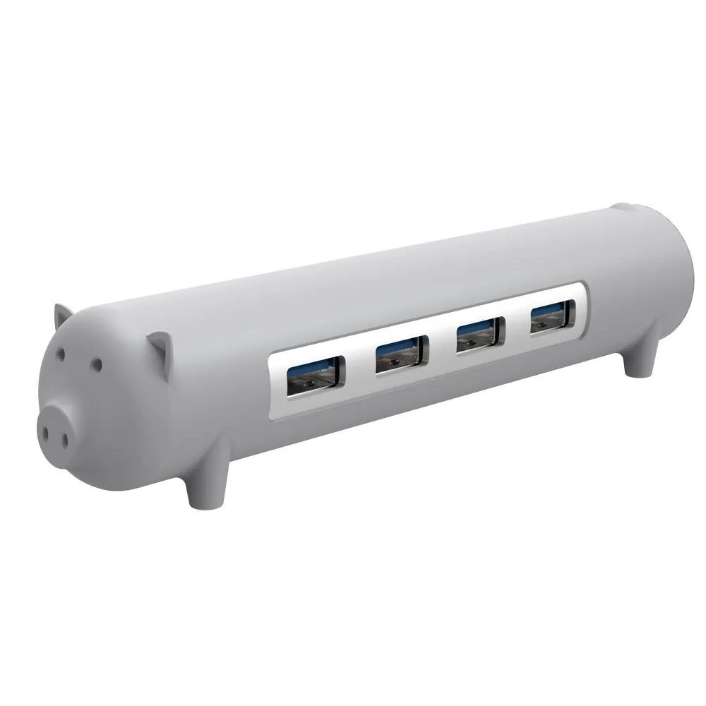 ORICO, 4 порта, USB 3,0, милый, в форме животного, концентратор, 5 Гбит/с, с функцией OTG, 100, кабель с датой, алюминиевый сплав, силикон, для Mac/Windows/Linux - Цвет: Gray