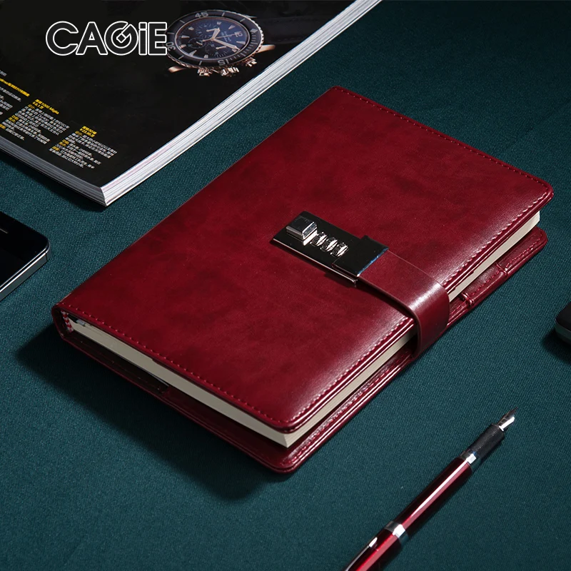 

classic business office A5 leather notebook travel journal planner with password lock annual financial agenda oragnizer 1247A