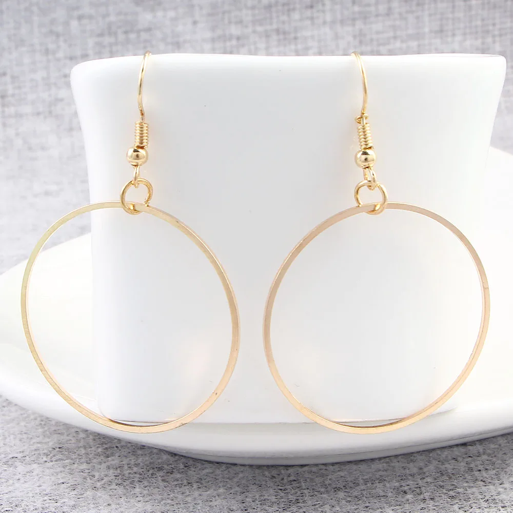 

Simple Punk Style Gold Sliver Color Geometric Big Round Circle Earrings For Women Girl Gift Lollipop Hollow Drop Earring Jewelry