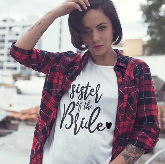 Подарочная футболка Sister of the Bride для подружек невесты топ свадебной вечеринки