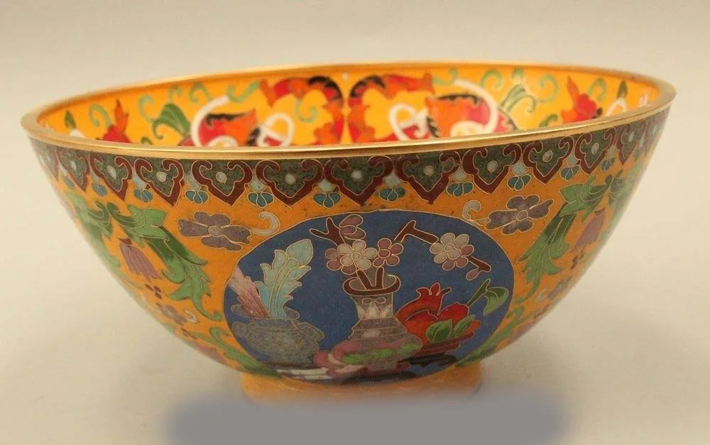 

4"Marked China Cloisonne Bronze 24K Gold Longevity Dragon Deer Symbol Bowl