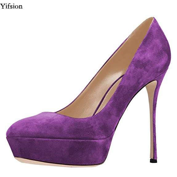 

Yifsion New Women Platform Pumps Thin High Heel Shoes Sexy Round Toe 4 Colors Wedding Party Ladies Shoes Women Plus US Size 4-15