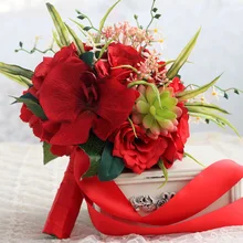 Красный свадебный букет Искусственный цветок розы ягодный держащий цветок Красный невесты свадебные букеты Свадебные украшения
