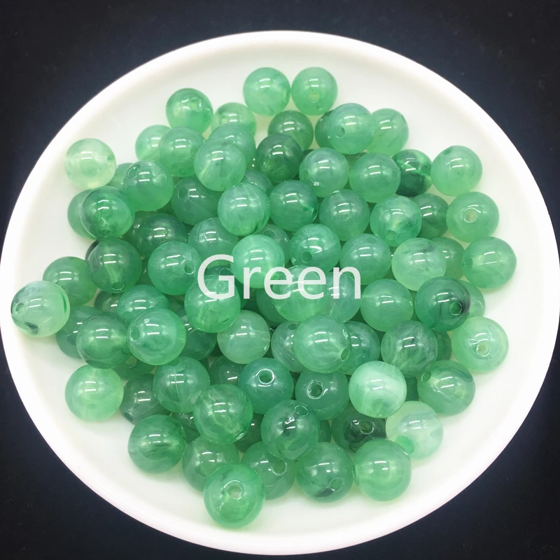 

New 6 8 10mm Round Acrylic Beads Spacer Loose Beads For Jewelry Making DIY Bracelet Green
