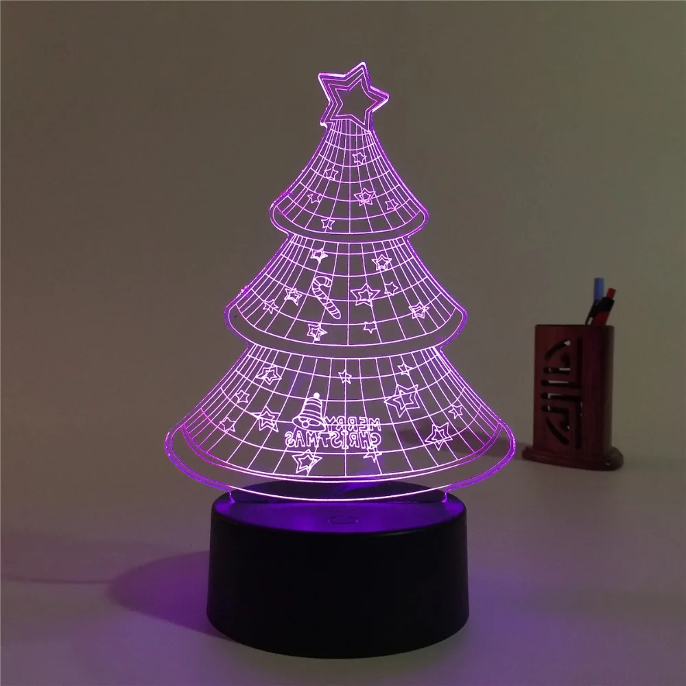 Рождественская елка 3D иллюзия визуальный ночник 7 цветов изменить светодио дный LED настольная лампа спальня домашний Декор Рождественский