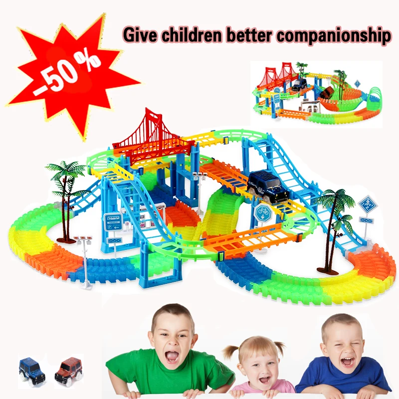 

DIY track car Toy Racing Tracks Car KidsToys For Children Miraculous Glowing Race Track Bend Flashing New Flexible Railway Set