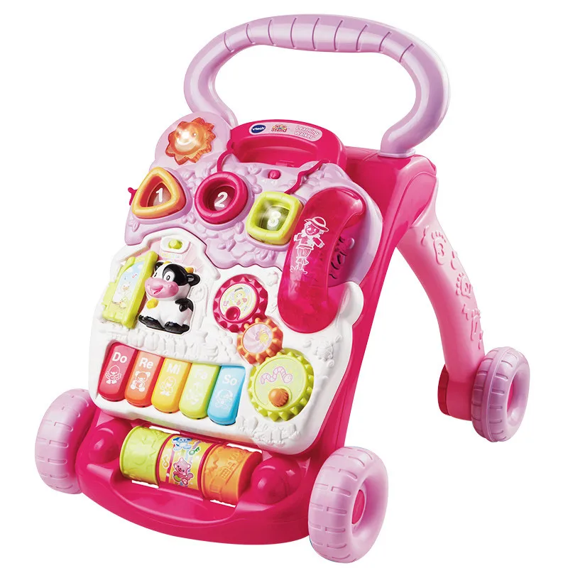 VTECH O Baby Walker Toys Multifuctional малыш тележка сидя-к-стойке ABS музыкальные ходунки с регулируемым винтом для малышей - Цвет: Розовый