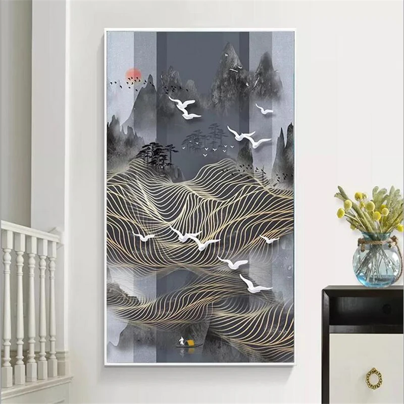 Пользовательские обои 3d Фреска китайский художественный замысел чернила пейзаж плавающая линия птица крыльцо 5d papel де parede 8d обои