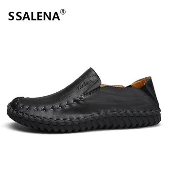 

Mens Leather Moccasins Shoes Men Casual Flats Breathable Italian Loafers Comfortable Driving Shoes Plus Size 37-47 B2866