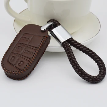 

Leather Car Key Cover Case For Dodge Ram 1500 Journey Charger Dart Challenger Durango Key Holder For Fiat Grand Punto 500 Stilo
