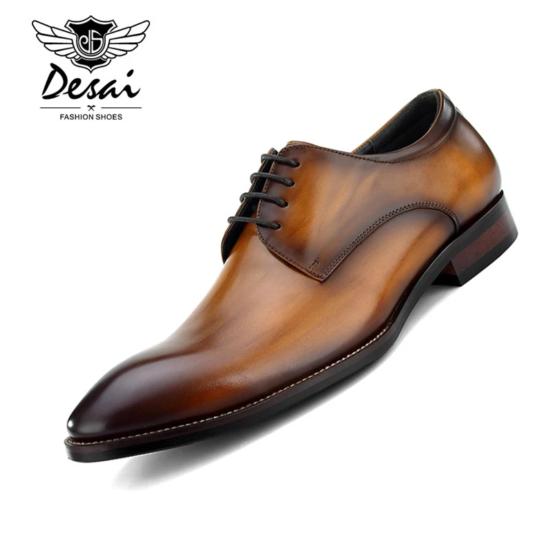 

Desai 2019 Italian Handmade Vintage Luxury Brand Wedding Party Business Dress Footwear Genuine Leather Flat Mens Derby Shoes