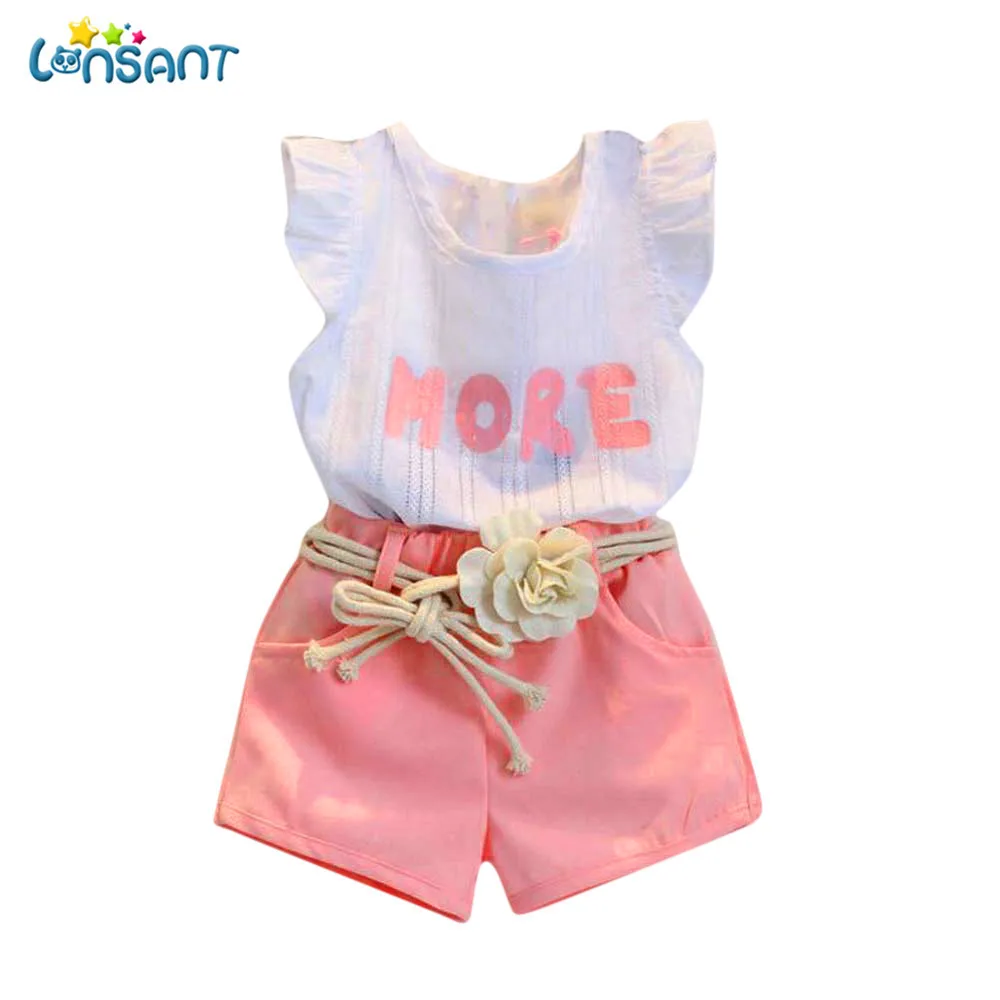 LONSANT Toddler Kids Cute Sweet Baby Girls Print Sleeveless T-Shirt+Shorts+Belt Flower Outfits Sleeveless Clothes Set LONSANT Toddler Kids Cute Sweet Baby Girls Print Sleeveless T-Shirt+Shorts+Belt Flower Outfits Sleeveless Clothes Set