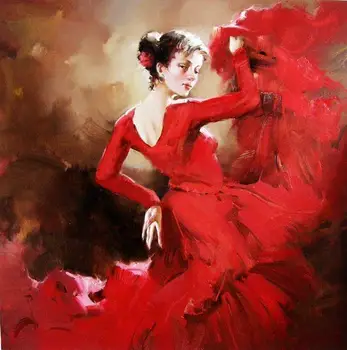 

High-quality original art hand-painted painting on canvas Impressionist portraits Red Dancer 24 x 24 in free delivery
