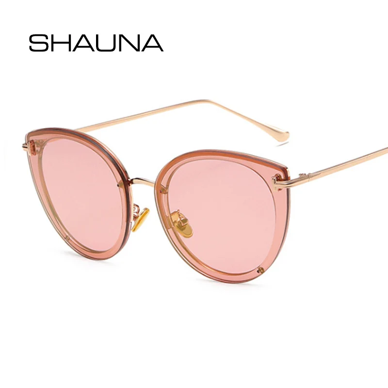 SHAUNA Vintage Cat Eye Sunglasses Women Brand Designer Fashion Pink Mirror Shade UV400