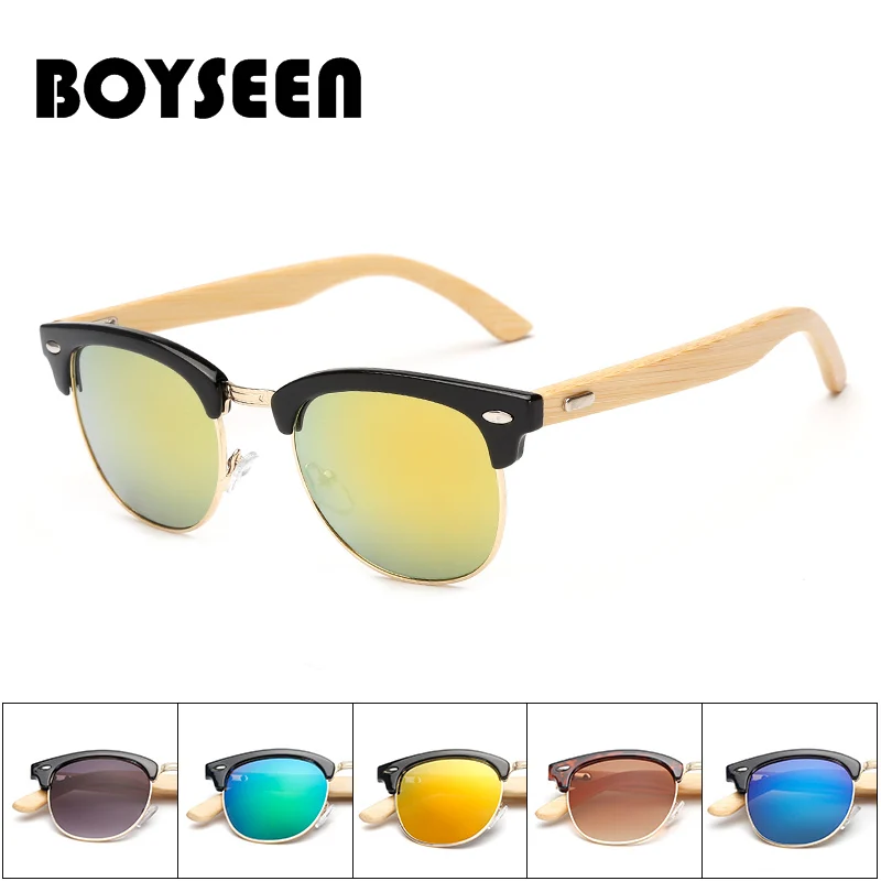 BOYSEEN New Fashion Products Men Women Sunglass Bamboo Without Border Sunglasses au Retro Wood Lens Wooden Frame Handmade S1505