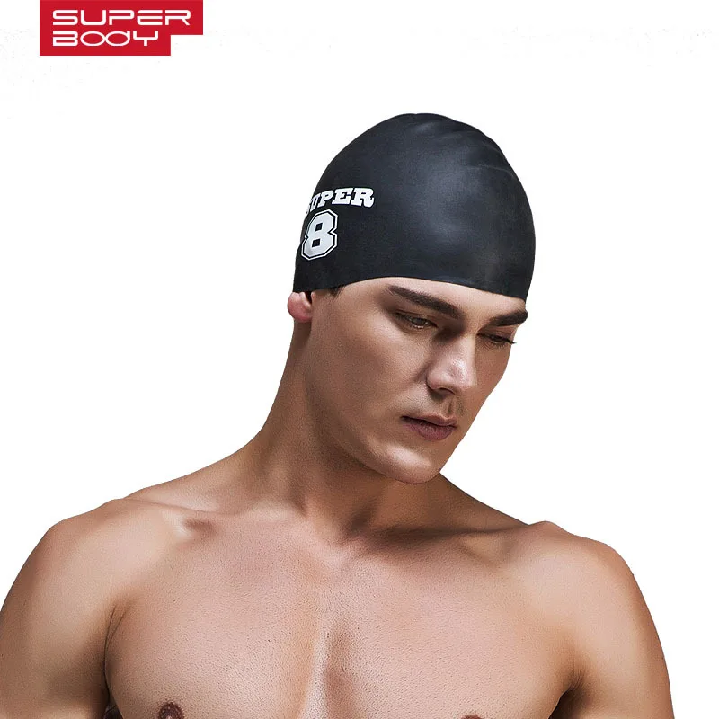SUPERBODY Мужская и женская универсальная шапочка для плавания s брендовая силиконовая шапочка для купания Водонепроницаемая Защитная шапка для купания - Цвет: Черный