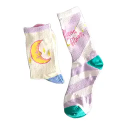 Хлопковые чулки карамельного цвета с рисунком Луны, мягкие дышащие теплые носки средней длины с героями мультфильмов, осенне-зимние
