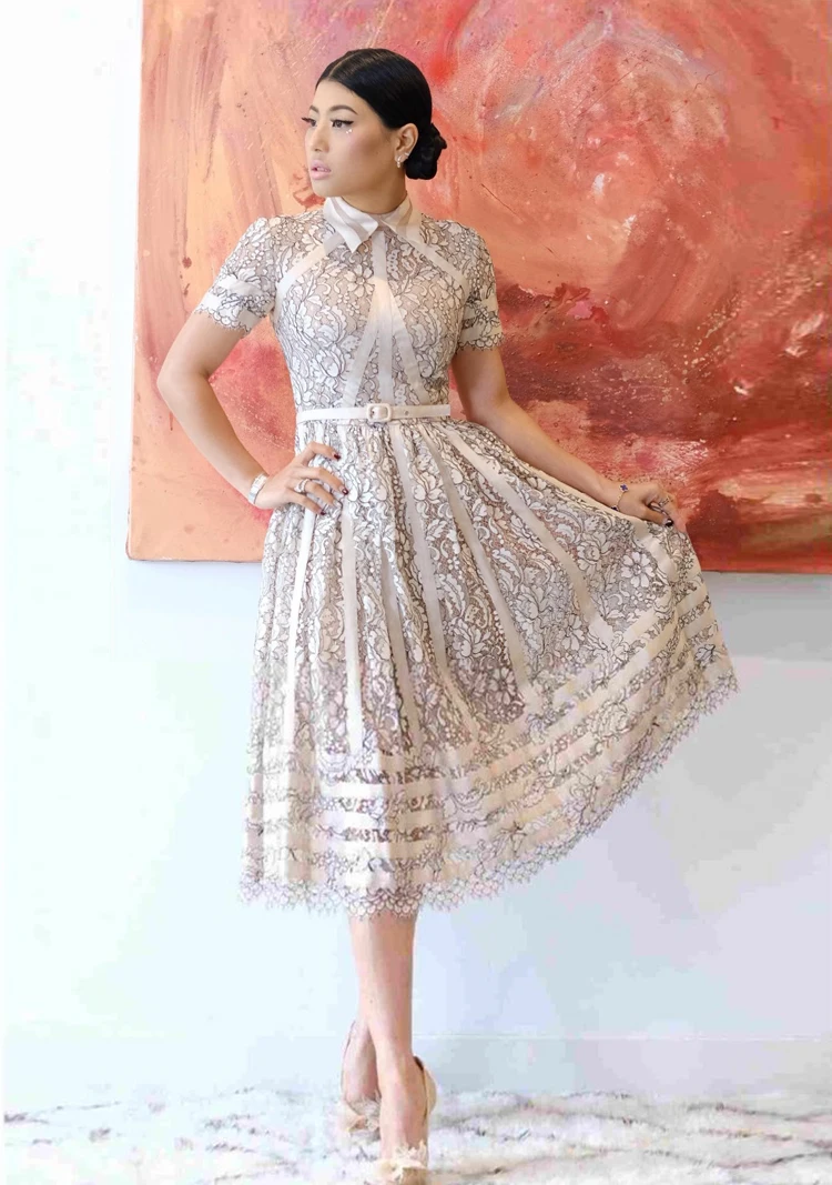 Винтажное Плиссированное ТРАПЕЦИЕВИДНОЕ тонкое платье миди с коротким рукавом женское летнее элегантное кружевное платье Vestidos