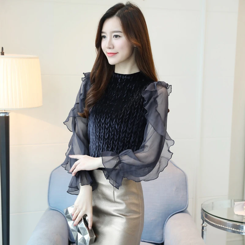  new arrived 2018 spring blouse women l long-sleeved shirt female lotus leaf ladies tops chiffon clo