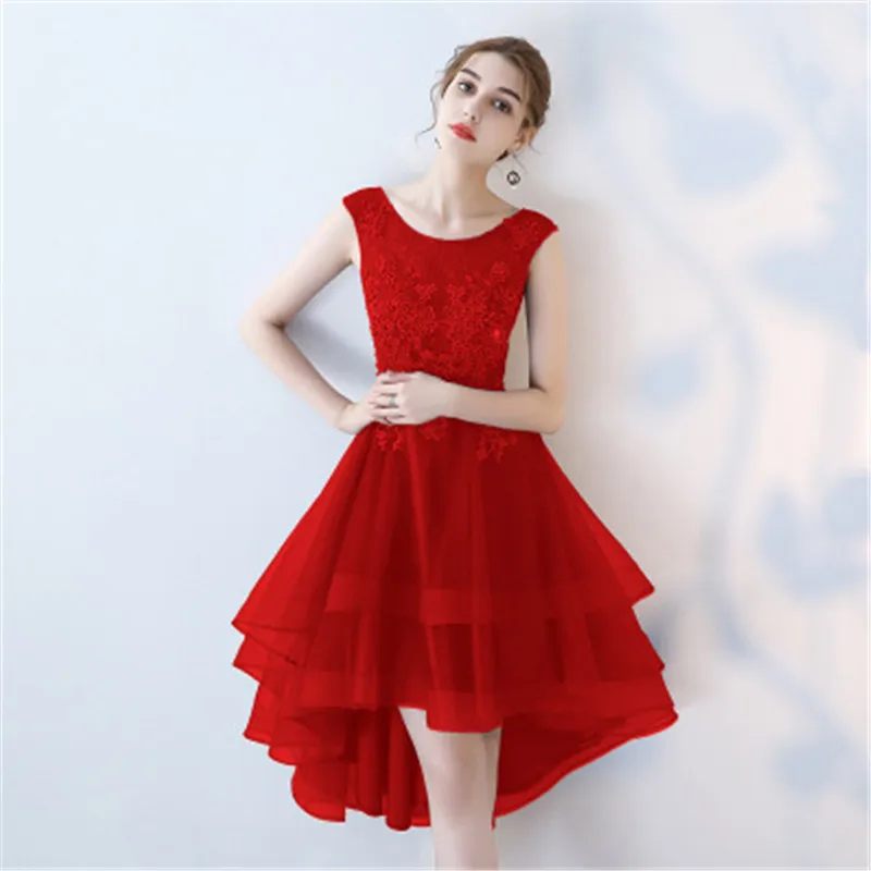 Это YiiYa сексуальные кружевные цветочные иллюзионные Высокие-низкие цветы на молнии длиной до середины икры вечерние парадные платья винтажное вечернее платье LX096 - Цвет: red