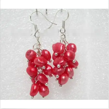 

Wholesale price 16new ^^^^Grape baroque red pearls dangle earrings 925ss hook j7170