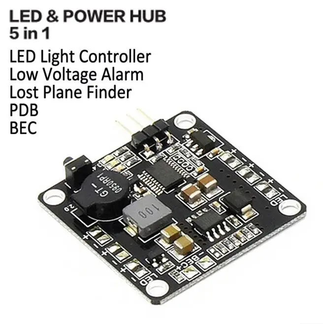 

High-quality Systems LED & POWER HUB 5 in 1 Low Voltage Alarm Lost Plane Finder LED Light Controller BEC 5V/12V PDB ZMR kit
