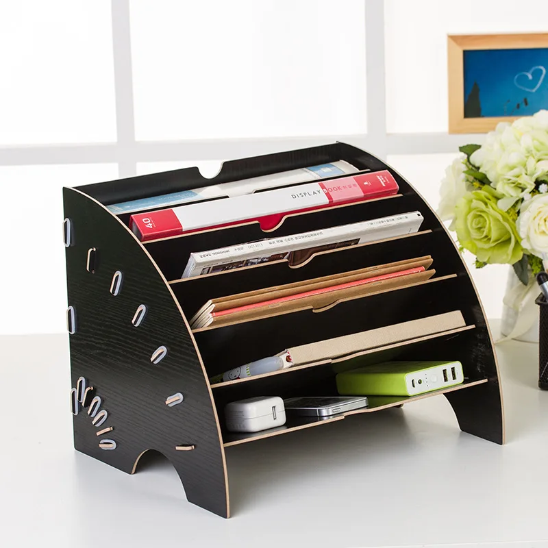 cheap Multi layer Bookshelf for Storage Document Rack of Office Supplies of Wood Table Storage Box Modern