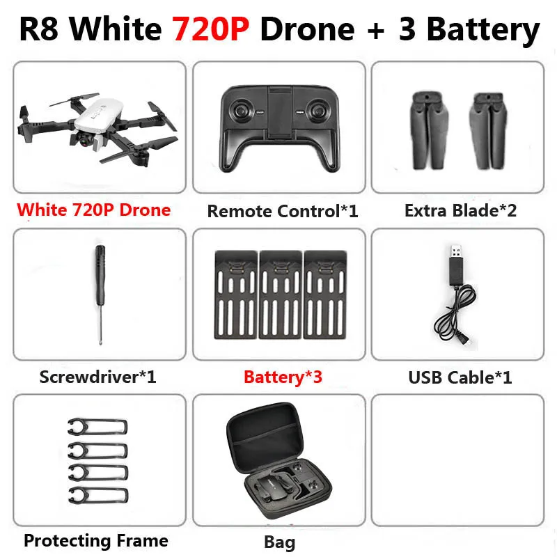 R8 Дрон с двойной камерой 4 K PX1600W HD WiFi FPV скорость Регулируемый оптический поток Автоматическая красота RC Квадрокоптер вертолет XS816 - Color: White 720P 3B Bag