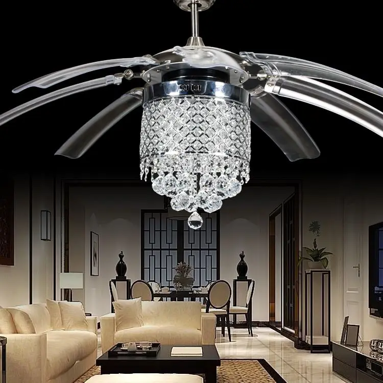 42 Inch High Quality Led Crystal Fan Lights Living Room Modern Fan